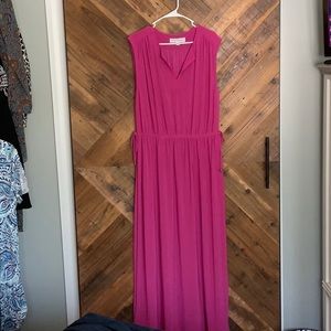 Gently worn bright pink sleeveless maxi dress with cinch waist.